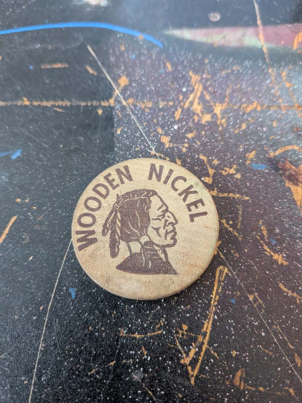 Vintage A&W Wooden Nickel Trade Token Good For 5 Cents